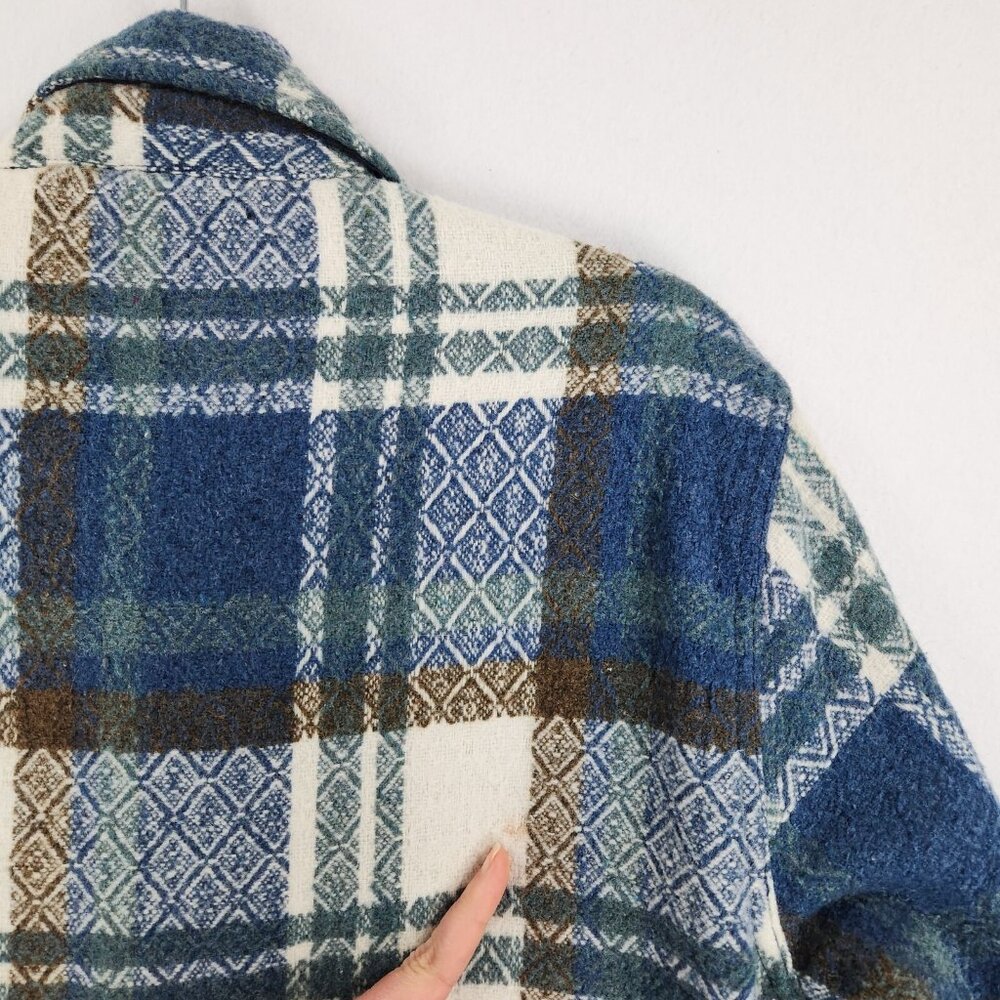 Lucky Brand Jacket Mens Medium Blue Plaid Wool Blend Button Front Shirt Shacket - Picture 14 of 15